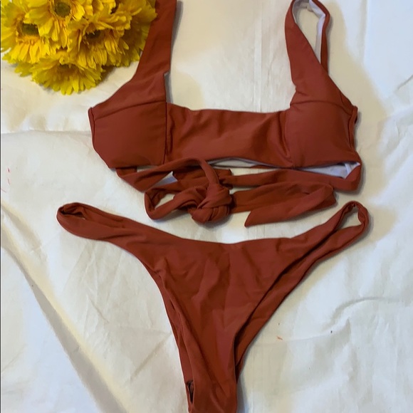 RUST HIGH CUT BRAZILIAN THONG LINED BIKINI - Picture 6 of 9